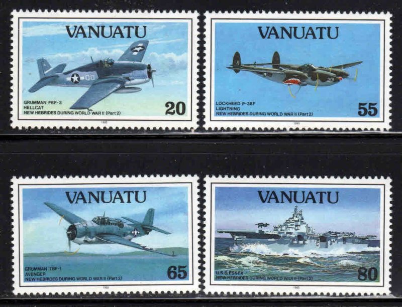 Vanuatu # 590-93 ~ Cplt Set of 4 ~ WW2 Planes & Ships ~ MInt, NH  (1993)