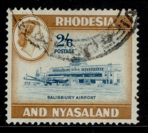 RHODESIA & NYASALAND QEII SG28, 2s 6d lt blue&yel-brown, FINE USED.