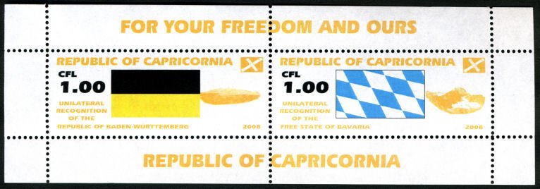 REPUBLIC OF CAPRICORNIA - 2008 - B.Wurt & Bavaria -Perf M/S- M N H-Private Issue