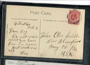 GIBRALTAR COVER (PP2507B) 1909  PPC COLOR  KE 1D TO   USA 