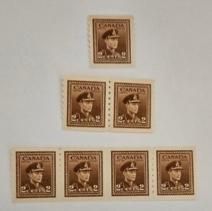 Canada 1942 King George VI War Issue Coils #264 Single, Pair,Strip Of 4 MNH