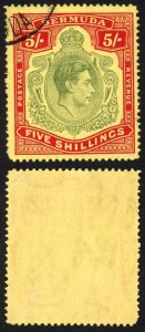 Bermuda SG118b KGVI 5/- Pale Green and Red/yellow Line Perf 14.25 (Ref 74)