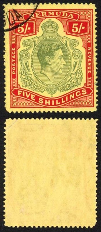 Bermuda SG118b KGVI 5/- Pale Green and Red/yellow Line Perf 14.25 (Ref 74)