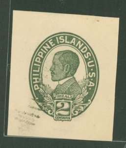 Philippines U40 1927 Cut Square, 2c Rizal, Green on White (Wove), Design E3; Nice margins; Tiny, trivial crease UL - Otw. Excell