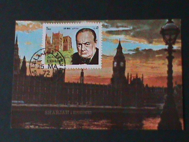 SHARJAH-1972  IMMEMORY OF SIR WINSTON CHURCHILL-CTO IMPERF S/S VF FANCY CANCEL