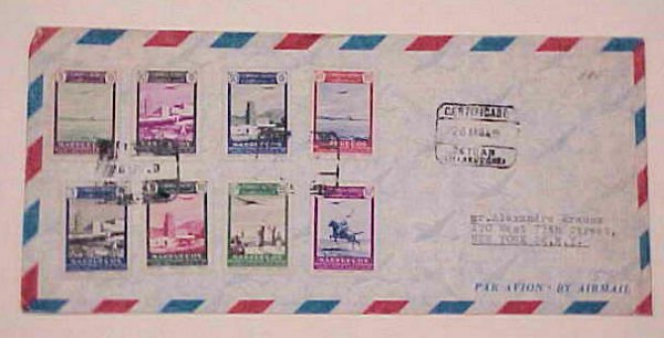 SPAIN MOROCCO REGISTERED SET OF 8 DIFF. STAMPS 1949 AUG 26  TO USA B/S