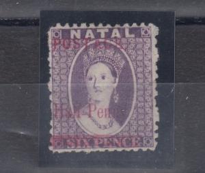 Natal QV 1895 1/2d On 6d O/P SG114 MLH Gum J1215