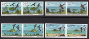 St. Lucia 1985 Sc#770/773 Birds-Nature Reserves Set in PAIRS IMPERFORATED MNH