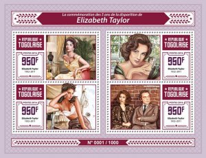 TOGO - 2016 - Elizabeth Taylor - Perf 4v Sheet - Mint Never Hinged