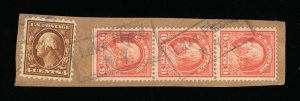 GENUINE SCOTT #415 & 427 POSTALLY USED ON PIECE LAKE PLACID PARCEL POST CANCELS