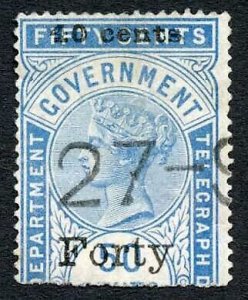 Ceylon Telegraphs SGT43 40c on 50c Blue Type T38 Cat 28