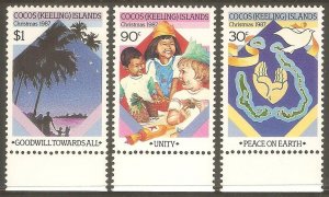 COCOS KEELING ISL Sc# 169 - 171 MNH FVF Set3 Christmas 1987 Peace Earth Dove