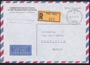 AUSTRIA 1990 Official PO registered cover to VANUATU.......................B2659