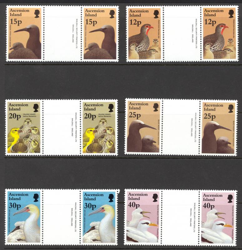 Ascension Sc# 640-655 MNH Gutter Pairs 1996 Birds and Their Young