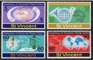 St Vincent 375-378,MNH.Michel 354-357. UPU-100,1974.Emblem,Maps,Post Horn.
