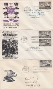Scott # 956 Four Chaplains 9 First Day Covers Various Cachets