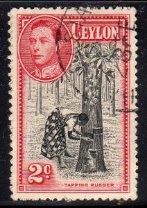 Ceylon 278b - Used - Tapping Rubber Tree / George VI (2)