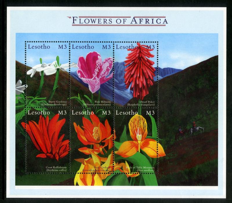 LESOTHO 1236-1238 MNH S/S SCV $21.00 BIN $12.50 FLOWERS