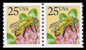 PCBstamps  US #2281f Coil Pair 50c(2x25c)Honeybee, large block tag, MNH, (8)