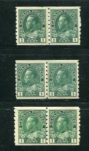 Canada #125i, iii and v Mint  Paste-up pairs scarce !
