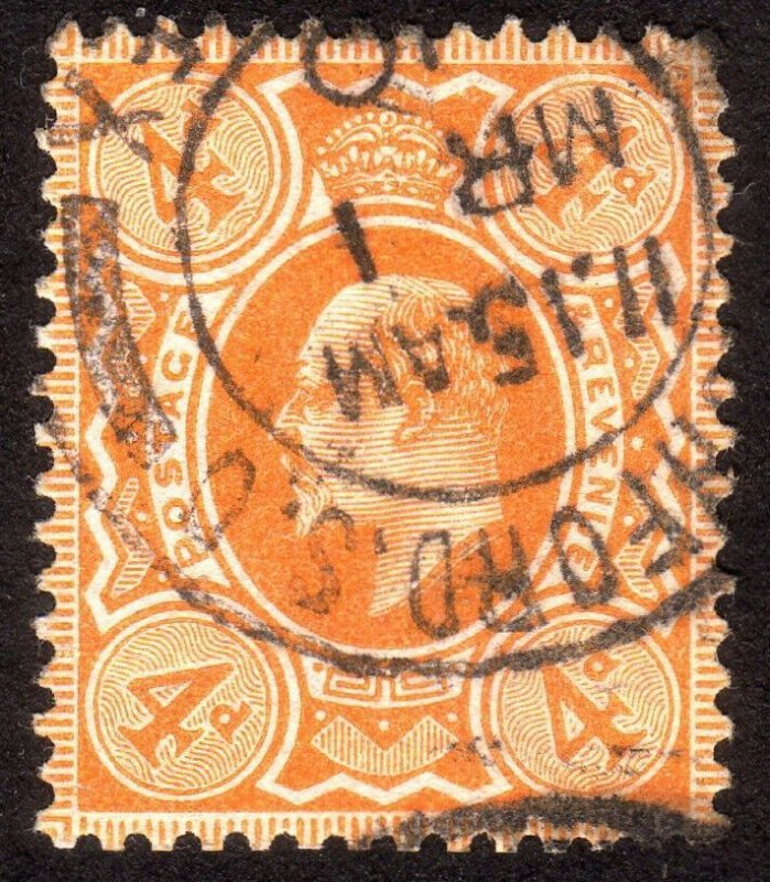 1909, Great Britain, 4p, Used, Sc 144 Sg 240