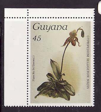 Guyana-Sc#1092a- id9-unused NH 45c-Flowers-Orchids-wmk Lotus Bud Multiple-1985-