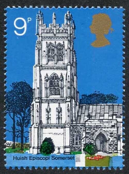 SG908 9p 1972 Churches ERROR Embossing Shift (Small part at bottom of Stamp) U/M