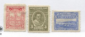 Newfoundland 1910 2 cents, 3 cents and 5 cents mint o.g. hinged