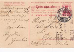 Switzerland 1913 10c Oerlikun to Felte Italy  Prepaid Postard used VGC