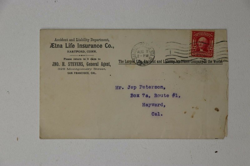 Aetna Life Insurance Co San Fran CA 1904 Pacific Coast Paper Co Letterhead