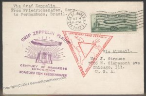 USA 1933 Graf Zeppelin Si241B Century of Progress C18 Cover Recife Friedr 103369