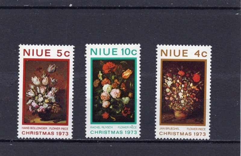 NIUE 1973 CHRISTMAS PAINTINGS/FLOWERS SET OF 3 STAMPS MNH