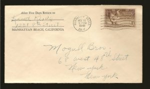 USA SC#968 on PM 1948 Manhattan Beach Calif. Cover Used Cover is Faulty