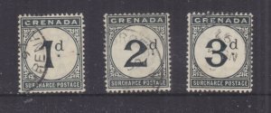 GRENADA, POSTAGE DUE, 1892 CA set of 3, used.