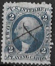 USA R11c, 2c Playing Cards, blue, used, F, script cancel