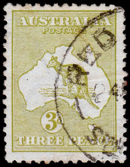 Australia Scott 5i, Die I, Olive Bister, Inverted Wmk. (1913) U F-VF, CV $320. M