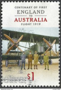 AUSTRALIA 2019 $1 Multicoloured, Centenary of First England/Australia Flight ...