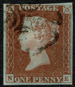 GB 1d Red NE Plate 10. Fine used.