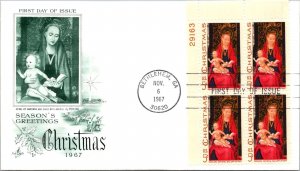 FDC 1967 SC #1336 Artcraft Cachet - Bethlehem GA - Plate Block of 4 - F64113