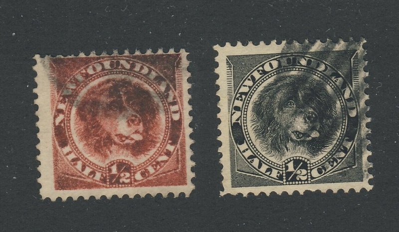 2x Newfoundland Dog U Stamps; #56-1/2c F/VF & #58-1/2c F/VF Guide Value = $15.00