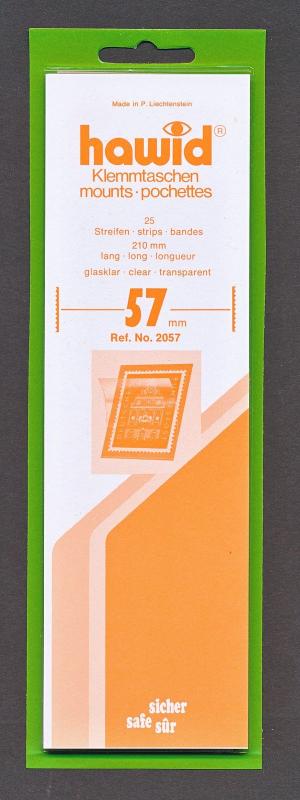 Hawid Stamp Mount Size 57/210 mm - CLEAR - Pack of 25 (57x210 57 mm)  STRIP 2057