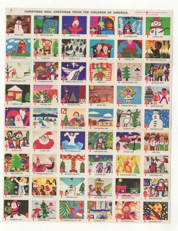 Cinderella TB Christmas Stamps 1975 USA Sheet of 54 Seals MNH