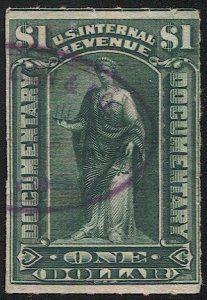 US Revenue Sc R173 $1 Used, F, handstamp cancel, thin