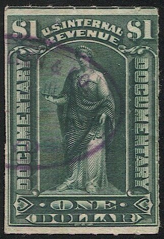 US Revenue Sc R173 $1 Used, F, handstamp cancel, thin