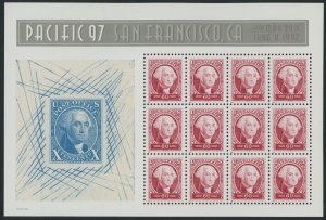 USA 3140 - 60 cent Pacific 97 Pane of 12 - VF Mint never hinged (gum skip, bend)