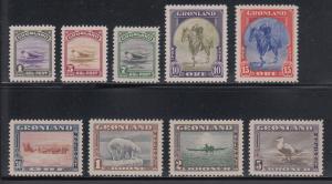 Greenland Sc 10-18 MNH. 1945 Bicolor Pictorials cplt, VF & Scarce