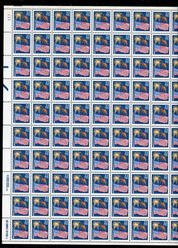 2276 US Flag Sheet of 100 22¢ Stamps MNH 1986 