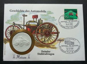 Germany Classic Car Automobile Tricycle 1989 FDC (coin cover) *rare certificate