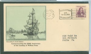 US 724 1932 3c william penn commemorative on an addressed first day cover with a baxter cachet