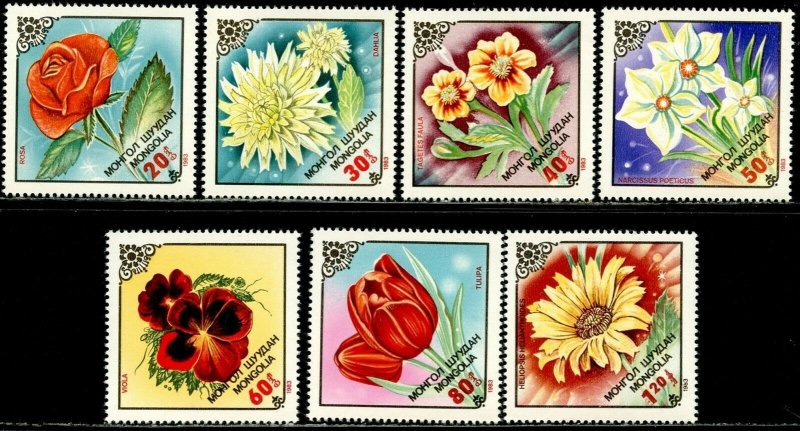 MONGOLIA Sc#1315-1321 1983 Flowers Complete Set OG Mint NH